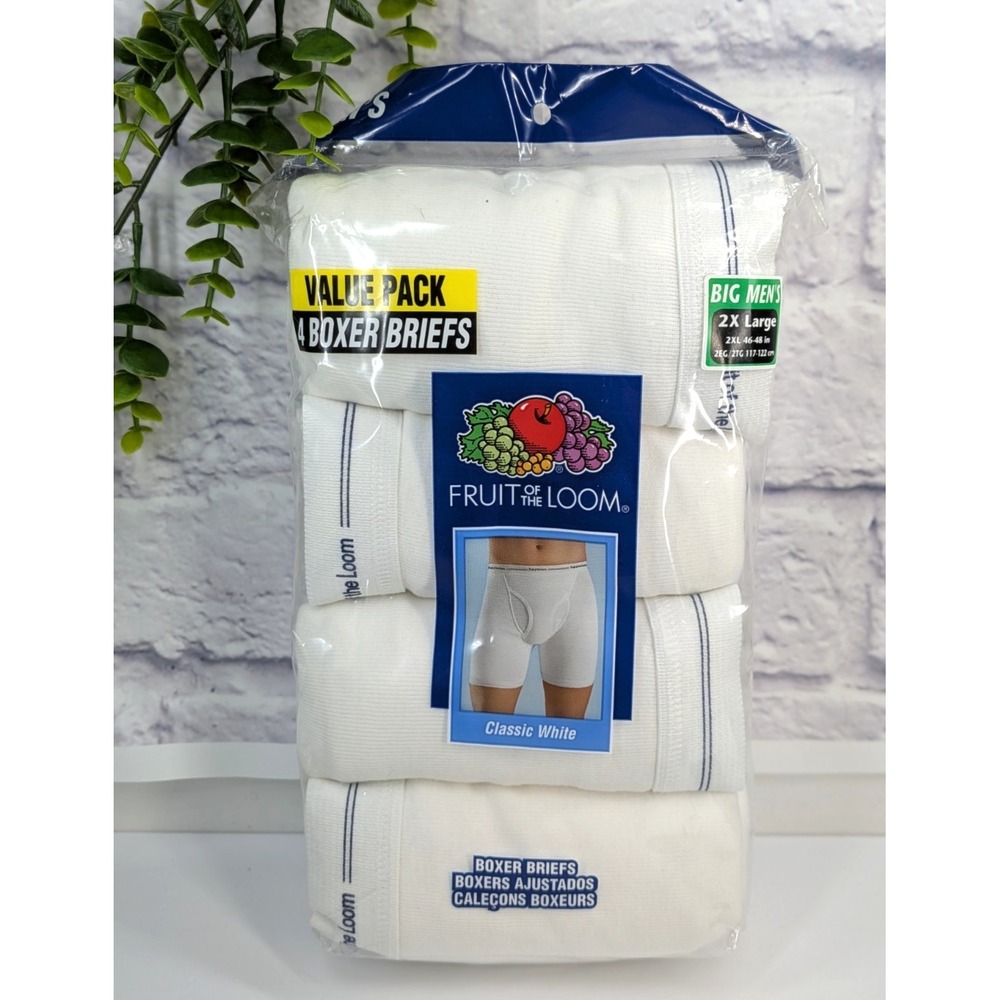 VNTG 2006 NEW 4 PACK😍Fruit of the Loom Big Mens 2XL Boxer Briefs White 46-48"